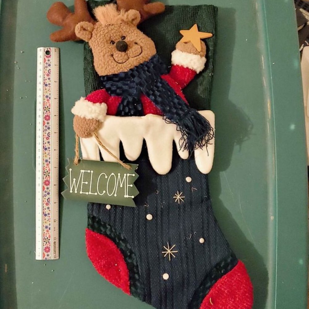 Christmas Stocking moose welcome sign snow star